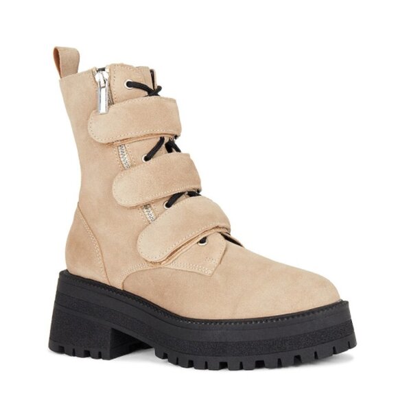 Free People 'Emmett' Velcro Tab Lug-Sole Suede Ankle Boots, Latte - Picture 2 of 5